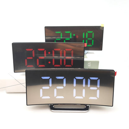 6507 ساعة إلكترونية منحنية بشاشة كبيرة LED مرآة منبه صامت، أبيض، أحمر، أخضر