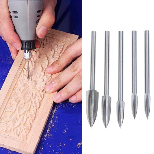 5 PCS / Set Woodworking White Steel Pointed Three-Blade Engraving Milling Cutter Electric Engraving Knife, Engraving Knife