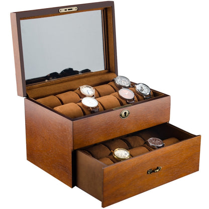 Wooden Double-Layer Watch Storage Box With Lock Jewelry Collection Display Box, 20 Epitope, 20 Epitope With Glass Sunroof