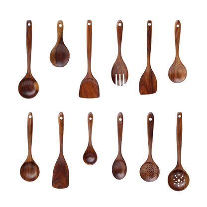 Non-Stick Pot Wood Shovel Teak Cooking Pot Shovel Tableware, Sweet Spoon, Saving Spoon, Bent Spoon, Mixing Spoon, Filter Spoon, Curved Shovel, Thickened Oblique Shovel, Curved Spatula, Small Spoon, Medium Spoon, Long Handle Filter Spoon