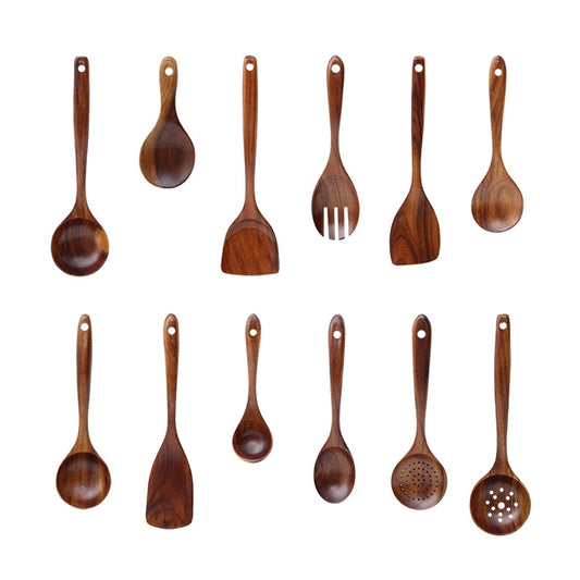 Non-Stick Pot Wood Shovel Teak Cooking Pot Shovel Tableware, Sweet Spoon, Saving Spoon, Bent Spoon, Mixing Spoon, Filter Spoon, Curved Shovel, Thickened Oblique Shovel, Curved Spatula, Small Spoon, Medium Spoon, Long Handle Filter Spoon