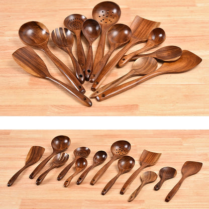 Non-Stick Pot Wood Shovel Teak Cooking Pot Shovel Tableware, Sweet Spoon, Saving Spoon, Bent Spoon, Mixing Spoon, Filter Spoon, Curved Shovel, Thickened Oblique Shovel, Curved Spatula, Small Spoon, Medium Spoon, Long Handle Filter Spoon
