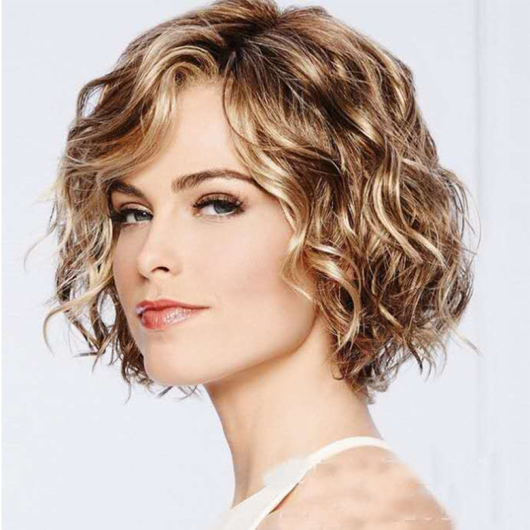 Ladies Oblique Bangs Fluffy Short Curly Hair Wig Headgear, WIG-017B