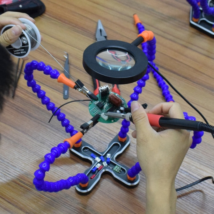 Aluminum Alloy 4-Claw Aircraft Model Universal Arm With Light & Welding Station, N-CSBKM-BK9 Black, N-CSBKM-BL9 Blue