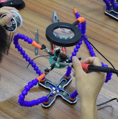 Aluminum Alloy 4-Claw Aircraft Model Universal Arm With Light & Welding Station, N-CSBKM-BK9 Black, N-CSBKM-BL9 Blue