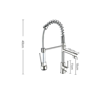 Copper And Nickel Brushed Double Outlet Spring Faucet Rotatable Kitchen Hot And Cold Water Faucet, Brushed Silver