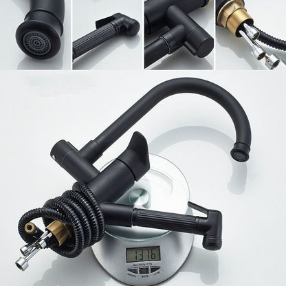 Kitchen Pull-Out Double Faucet Water Table Hot And Cold Water Faucet, Wheel Bending Pull, Round Spray Pull, Cube Spray Pull