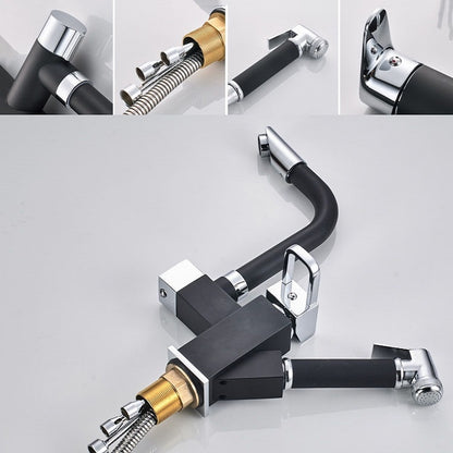 Kitchen Pull-Out Double Faucet Water Table Hot And Cold Water Faucet, Wheel Bending Pull, Round Spray Pull, Cube Spray Pull