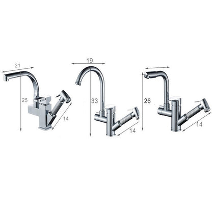 Kitchen Pull-Out Double Faucet Water Table Hot And Cold Water Faucet, Wheel Bending Pull, Round Spray Pull, Cube Spray Pull