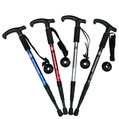 JUNGLELEOPARD Four-Section Curved Handle Aluminum Alloy Trekking Pole
