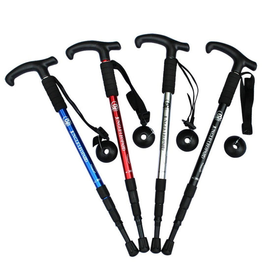 JUNGLELEOPARD Four-Section Curved Handle Aluminum Alloy Trekking Pole