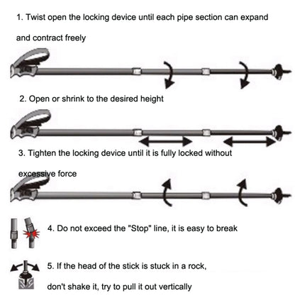 JUNGLELEOPARD Four-Section Curved Handle Aluminum Alloy Trekking Pole