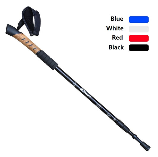 WUXIAN Outdoor Aluminum Alloy Multi-Function Knife Type Cork Straight Handle Three-Section Telescopic Trekking Pole Random Colour Delivery