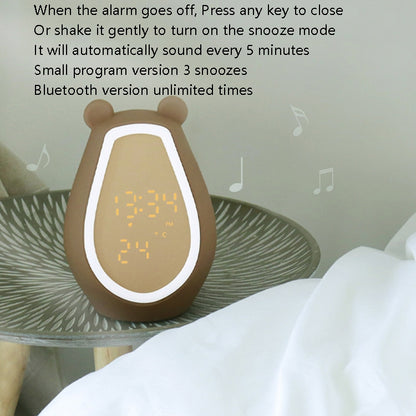 Bear Alarm Clock LED Digital Silent Bedside Lamp Bluetooth Speaker USB Charging Children Cartoon Night Light, Bluetooth Version, Bluetooth+Small Program Version