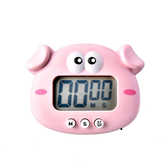 Kitchen Baking Cartoon Animal Electronic Timer Alarm Clock Student Learning Timer, Pink Pig, Yellow Chicken, Green Frog, Pink Frog