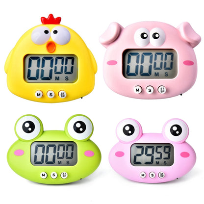 Kitchen Baking Cartoon Animal Electronic Timer Alarm Clock Student Learning Timer, Pink Pig, Yellow Chicken, Green Frog, Pink Frog