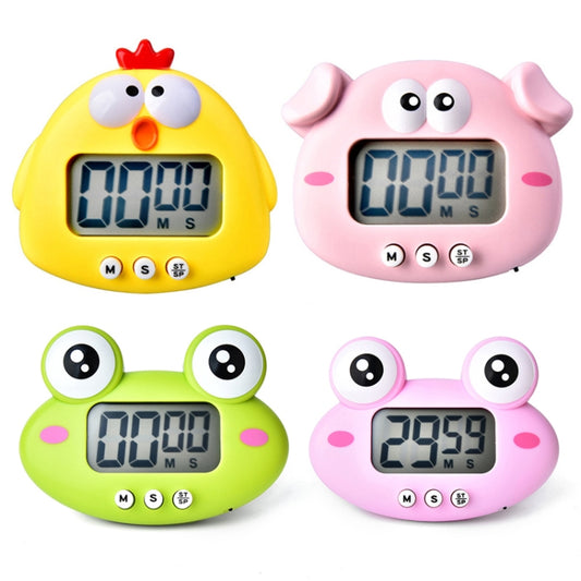 Kitchen Baking Cartoon Animal Electronic Timer Alarm Clock Student Learning Timer, Pink Pig, Yellow Chicken, Green Frog, Pink Frog