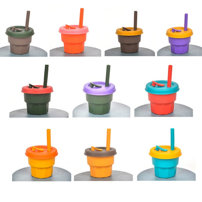 Children Silicone Straw Cups Drop And High Temperature Resistant Water Cups, Red Cup + Green Cover(300ml), Red Cup + Green Cover(400ml), Yellow Cup + Red Cover(300ml), Yellow Cup + Red Cover(400ml), Green Cup + Yellow Cover(300ml)����������������������...