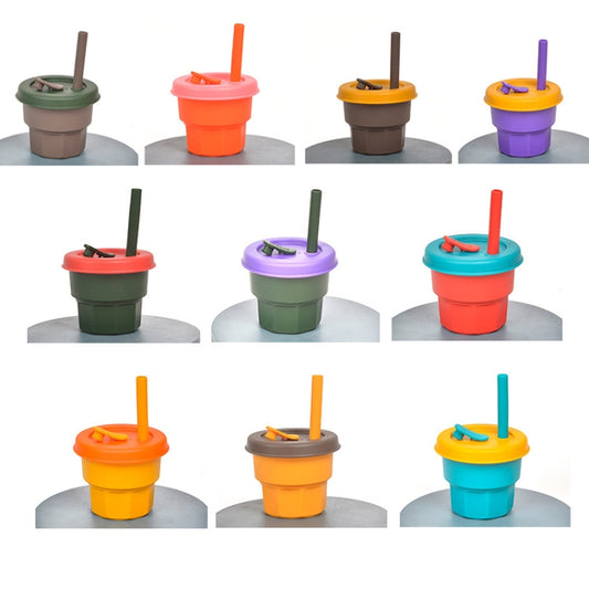 Children Silicone Straw Cups Drop And High Temperature Resistant Water Cups, Red Cup + Green Cover(300ml), Red Cup + Green Cover(400ml), Yellow Cup + Red Cover(300ml), Yellow Cup + Red Cover(400ml), Green Cup + Yellow Cover(300ml)����������������������...