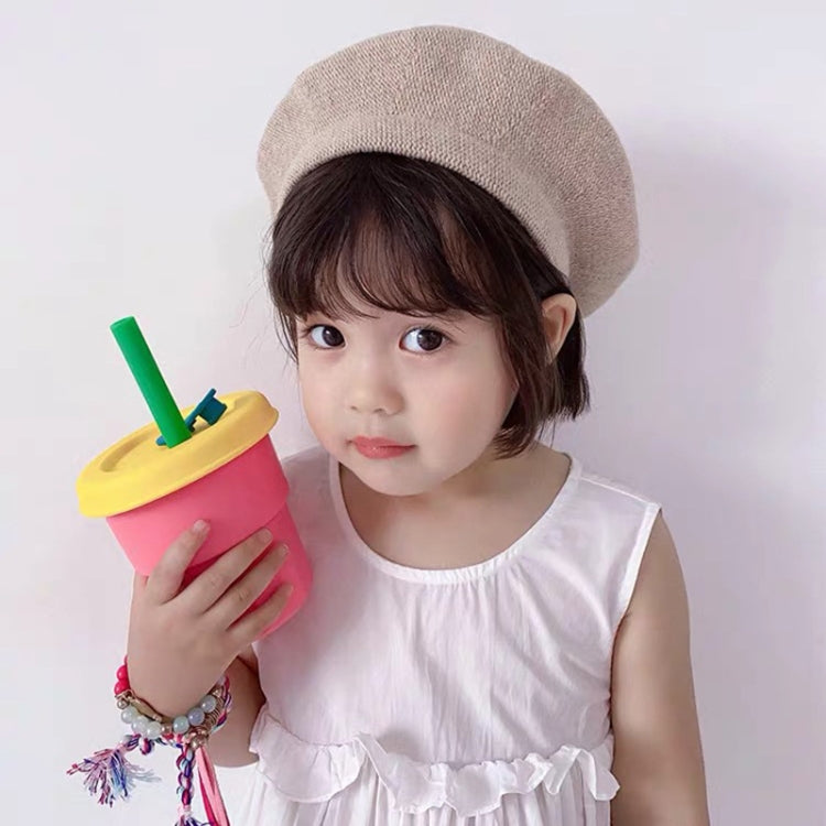 Children Silicone Straw Cups Drop And High Temperature Resistant Water Cups, Red Cup + Green Cover(300ml), Red Cup + Green Cover(400ml), Yellow Cup + Red Cover(300ml), Yellow Cup + Red Cover(400ml), Green Cup + Yellow Cover(300ml)����������������������...
