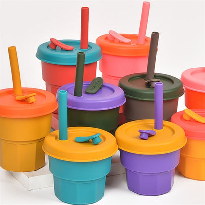 Children Silicone Straw Cups Drop And High Temperature Resistant Water Cups, Red Cup + Green Cover(300ml), Red Cup + Green Cover(400ml), Yellow Cup + Red Cover(300ml), Yellow Cup + Red Cover(400ml), Green Cup + Yellow Cover(300ml)����������������������...