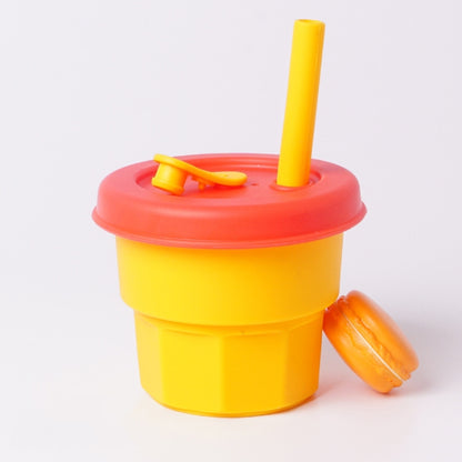 Children Silicone Straw Cups Drop And High Temperature Resistant Water Cups, Red Cup + Green Cover(300ml), Red Cup + Green Cover(400ml), Yellow Cup + Red Cover(300ml), Yellow Cup + Red Cover(400ml), Green Cup + Yellow Cover(300ml)����������������������...