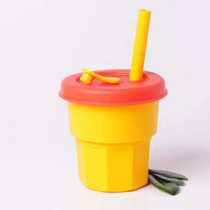 Children Silicone Straw Cups Drop And High Temperature Resistant Water Cups, Red Cup + Green Cover(300ml), Red Cup + Green Cover(400ml), Yellow Cup + Red Cover(300ml), Yellow Cup + Red Cover(400ml), Green Cup + Yellow Cover(300ml)����������������������...