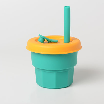 Children Silicone Straw Cups Drop And High Temperature Resistant Water Cups, Red Cup + Green Cover(300ml), Red Cup + Green Cover(400ml), Yellow Cup + Red Cover(300ml), Yellow Cup + Red Cover(400ml), Green Cup + Yellow Cover(300ml)����������������������...