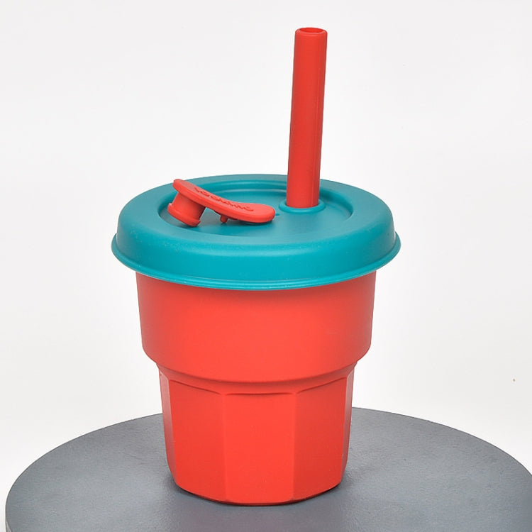 Children Silicone Straw Cups Drop And High Temperature Resistant Water Cups, Red Cup + Green Cover(300ml), Red Cup + Green Cover(400ml), Yellow Cup + Red Cover(300ml), Yellow Cup + Red Cover(400ml), Green Cup + Yellow Cover(300ml)����������������������...