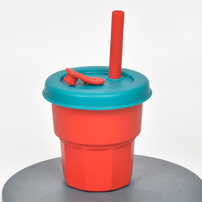 Children Silicone Straw Cups Drop And High Temperature Resistant Water Cups, Red Cup + Green Cover(300ml), Red Cup + Green Cover(400ml), Yellow Cup + Red Cover(300ml), Yellow Cup + Red Cover(400ml), Green Cup + Yellow Cover(300ml)����������������������...
