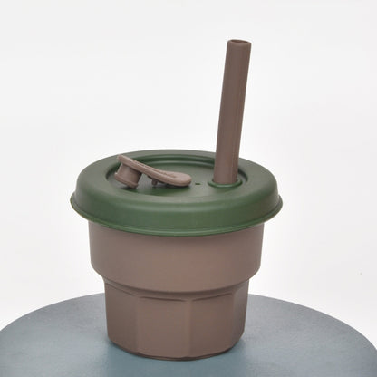 Children Silicone Straw Cups Drop And High Temperature Resistant Water Cups, Red Cup + Green Cover(300ml), Red Cup + Green Cover(400ml), Yellow Cup + Red Cover(300ml), Yellow Cup + Red Cover(400ml), Green Cup + Yellow Cover(300ml)����������������������...