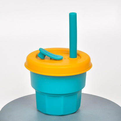 Children Silicone Straw Cups Drop And High Temperature Resistant Water Cups, Red Cup + Green Cover(300ml), Red Cup + Green Cover(400ml), Yellow Cup + Red Cover(300ml), Yellow Cup + Red Cover(400ml), Green Cup + Yellow Cover(300ml)����������������������...