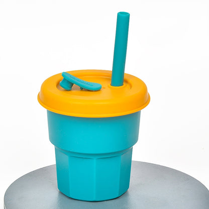 Children Silicone Straw Cups Drop And High Temperature Resistant Water Cups, Red Cup + Green Cover(300ml), Red Cup + Green Cover(400ml), Yellow Cup + Red Cover(300ml), Yellow Cup + Red Cover(400ml), Green Cup + Yellow Cover(300ml)����������������������...