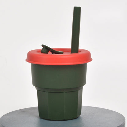 Children Silicone Straw Cups Drop And High Temperature Resistant Water Cups, Red Cup + Green Cover(300ml), Red Cup + Green Cover(400ml), Yellow Cup + Red Cover(300ml), Yellow Cup + Red Cover(400ml), Green Cup + Yellow Cover(300ml)����������������������...