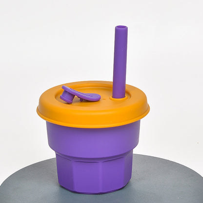 Children Silicone Straw Cups Drop And High Temperature Resistant Water Cups, Red Cup + Green Cover(300ml), Red Cup + Green Cover(400ml), Yellow Cup + Red Cover(300ml), Yellow Cup + Red Cover(400ml), Green Cup + Yellow Cover(300ml)����������������������...