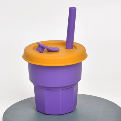 Children Silicone Straw Cups Drop And High Temperature Resistant Water Cups, Red Cup + Green Cover(300ml), Red Cup + Green Cover(400ml), Yellow Cup + Red Cover(300ml), Yellow Cup + Red Cover(400ml), Green Cup + Yellow Cover(300ml)����������������������...