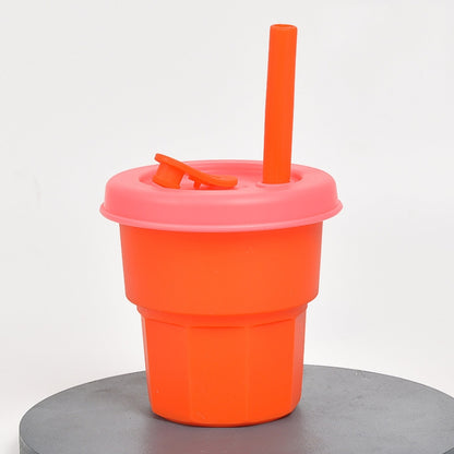 Children Silicone Straw Cups Drop And High Temperature Resistant Water Cups, Red Cup + Green Cover(300ml), Red Cup + Green Cover(400ml), Yellow Cup + Red Cover(300ml), Yellow Cup + Red Cover(400ml), Green Cup + Yellow Cover(300ml)����������������������...