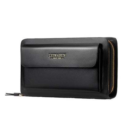 LEINASEN A82 Handbag Men Business Clips Long Big Capacity Casual Multi-Card Zipper, Black, Brown
