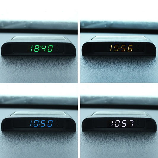 Solar Night Light Car Clock Automotive Electronic Clock Temperature, Time+Date+Week+Temperature
