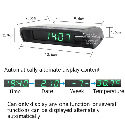 Solar Night Light Car Clock Automotive Electronic Clock Temperature, Time+Date+Week+Temperature