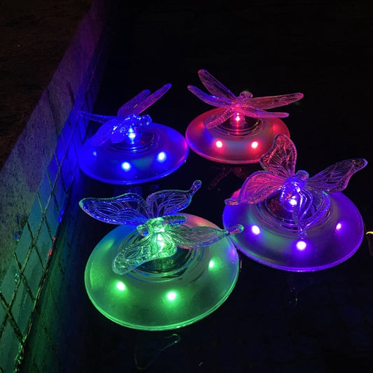 مصباح عائم يعمل بالطاقة الشمسية لحمام السباحة الخارجي، مصباح RGB لحديقة العشب، الفراشة، اليعسوب