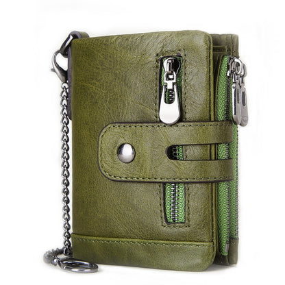 RFID Anti-Theft Swipe Wallet Tri-Fold Multi-Card Slot Crazy Horse Leather Men Leather Wallet