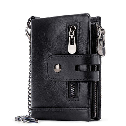 RFID Anti-Theft Swipe Wallet Tri-Fold Multi-Card Slot Crazy Horse Leather Men Leather Wallet