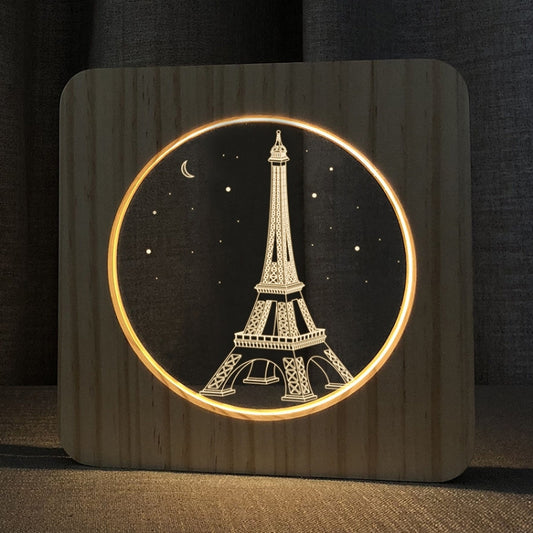 FS-A2821-02W Eiffel Tower Shape USB Solid Wood Table Lamp LED Night Light, Eiffel Tower