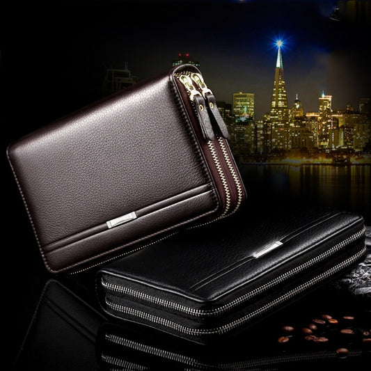 LEINASEN A80 Multi-Card Men Hand Bag Double Zip Big Capacity Wallet