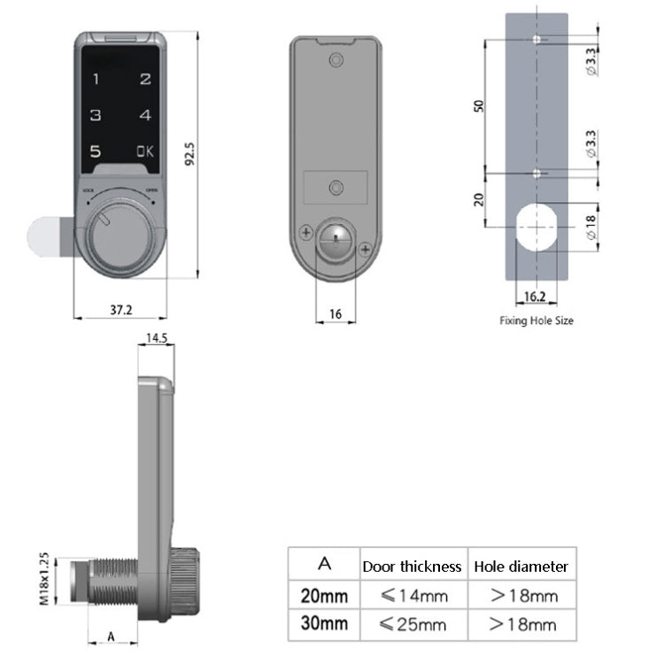 Open Hole Steel Cabinet File Cabinet Electronic Lock  Drawer Mailbox Gym Cabinet Door Password Lock, 20mm, 30mm