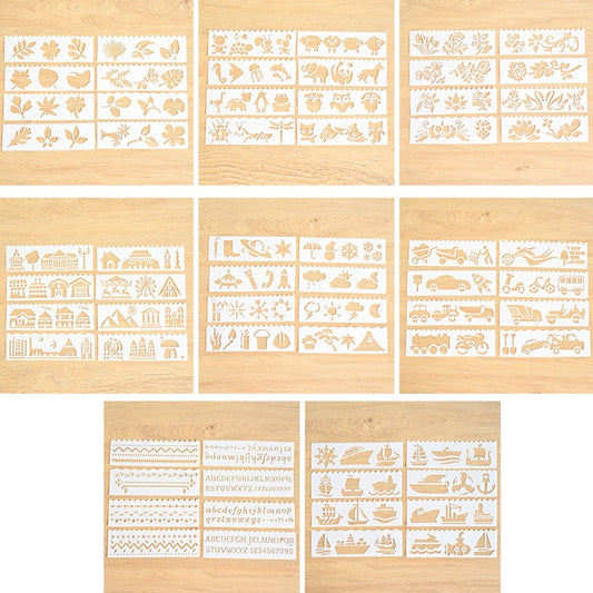 مسطرة رسم HB-9 طويلة 8 في 1، حساب يدوي، قالب تعبئة حواف زهور مجوفة متعدد الوظائف، حروف مموجة، حيوانات كرتونية، زهور، هندسة معمارية، سيارة، أوراق شجر، طقس، سفينة سياحية