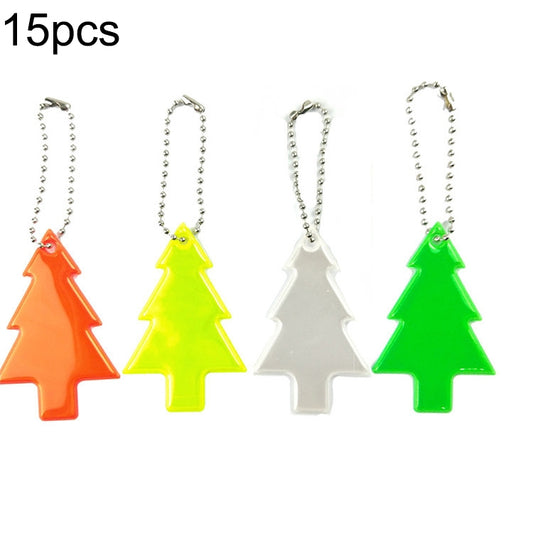 15 PCS Christmas Tree Style PVC Reflective Pendant Outdoor Night Traffic Safety Reflective Keychain Random Colour Delivery, Christmas Tree Style Keychain