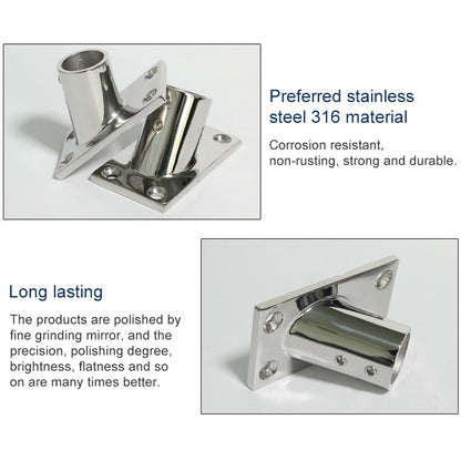 Thicken 316 Stainless Steel 60-Degree Square Tube Base Marine Boat Hardwares, Specifications:, 22mm, 25mm