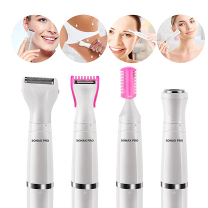 SONAX PRO SN-8933 ماكينة حلاقة كهربائية للنساء 4 في 1 متعددة الوظائف مع شحن USB وسكين كشط لإزالة الشعر، 4 في 1 (وردي)، 4 في 1 (أبيض)